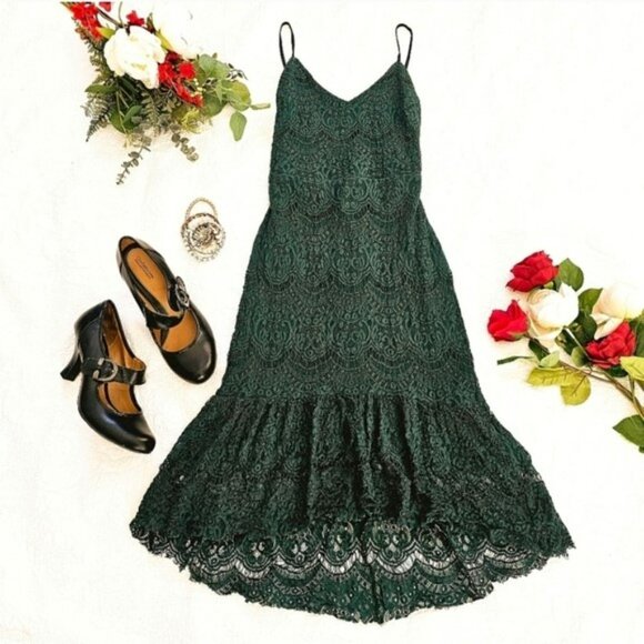 Nectar Women's Evening Dress Size Small Green Lace Spanish Party Midi Holidays - Picture 14 of 14
